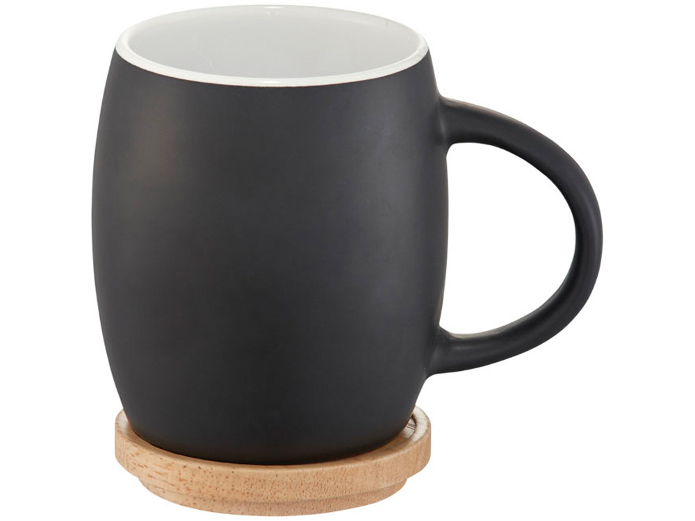 Керамическая чашка Hearth с деревянной крышкой-костером, черный/белый - фото 1 - id-p72565138