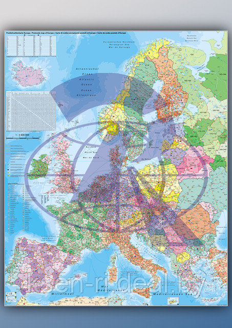 Карта настенная с держателем. Европы по квадратам и дорожная сеть (почтовым кодам)