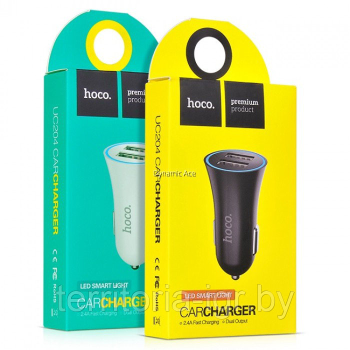 Автомобильное зарядное устройство UC204 Car Charger (2USB: 5V & 2.4A) белый Hoco