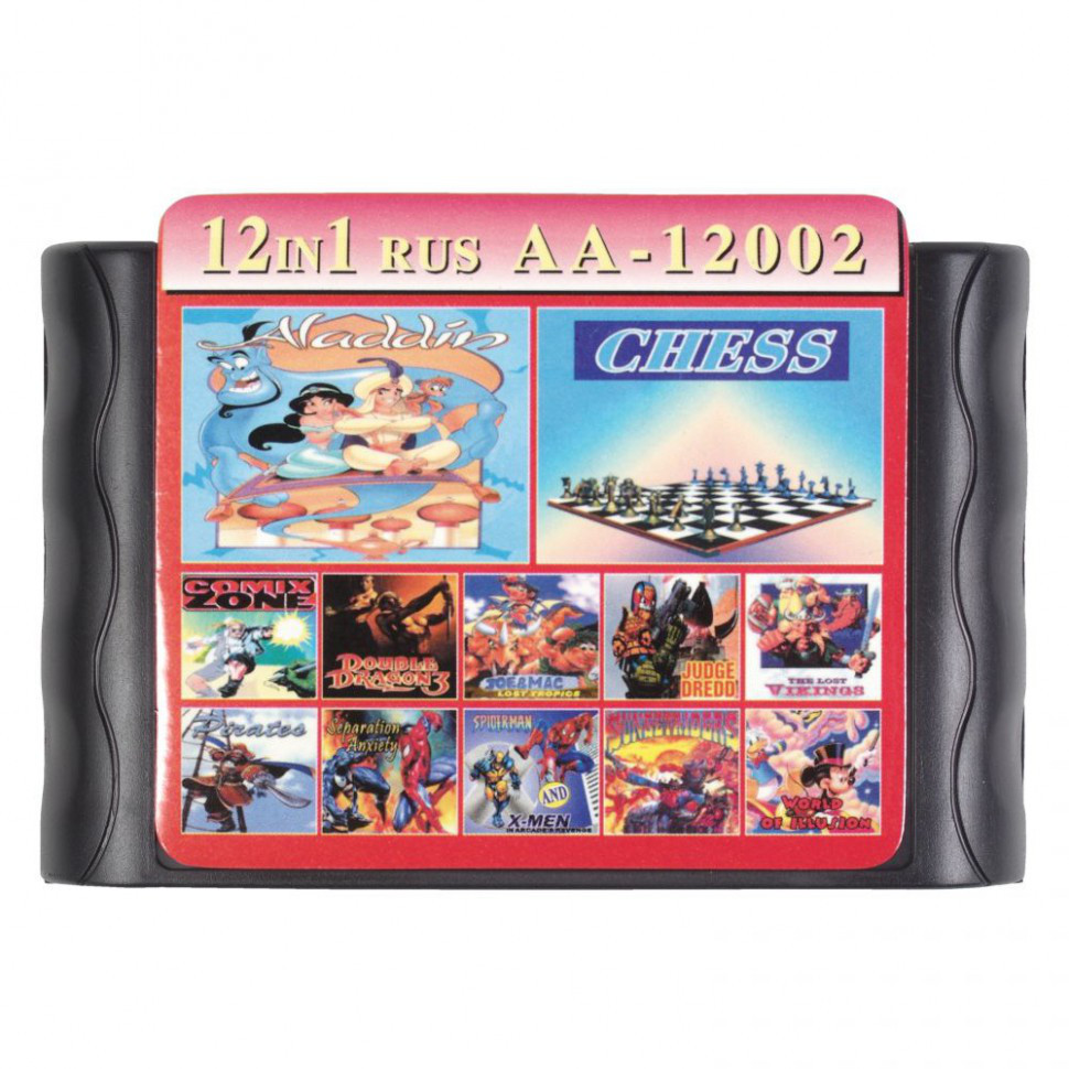 Картридж Sega 12 в 1 (AA-12002), ALADDIN/COMIX ZONE/DOUBLE DRAGON 3/LOST VIKINGS/CHESS/JUDGE DREDD +... - фото 4 - id-p72715262
