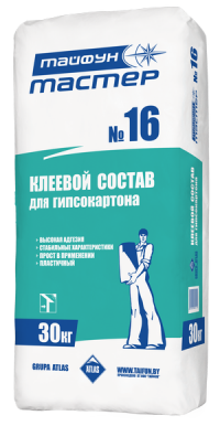 ТАЙФУН МАСТЕР № 16 Клей, гипсовый клеевой состав для гипсокартонных плит, внутр., 30 кг.