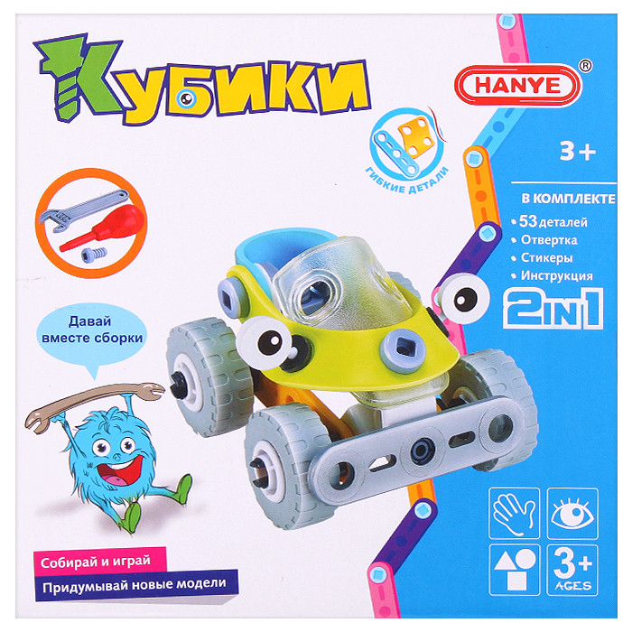 Конструктор 2в1 53 детали, отвёртка, стикеры, инструкция