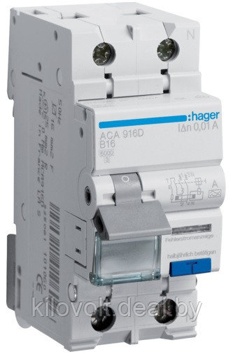 Дифференциальный автоматический выключатель 16/1N/С/003 тип A (6kA) Hager AD966J - фото 1 - id-p73089207