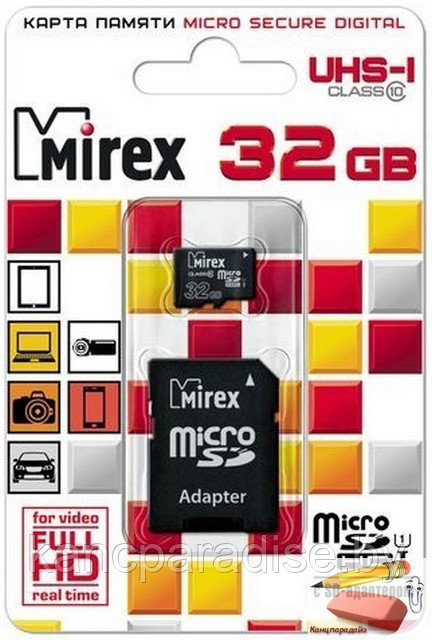 Карта памяти Mirex SD Card Micro 32Gb, класс 10, с адаптером, 13613-ADSUHS32