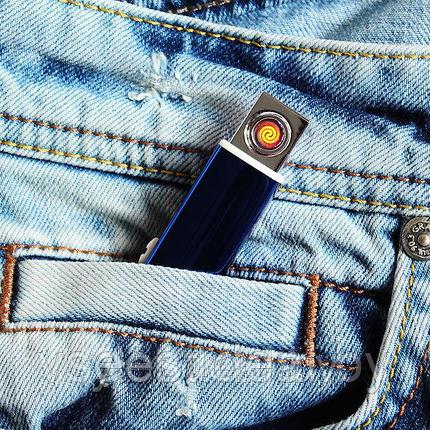 Зажигалка электронная с USB узкая в подарочной упаковке Синяя, Золотая,Черная, фото 2