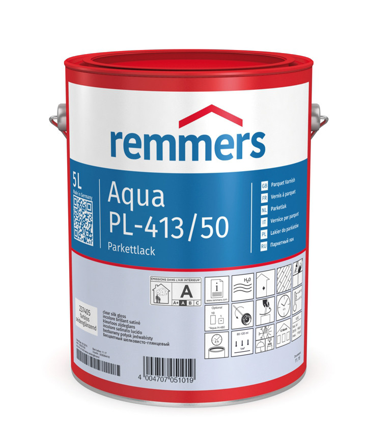 Remmers Aqua PL-413 Parkettlack, 5л - Бесцветный паркетный лак на водной основе для лестниц и пола | Реммерс