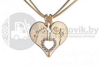 Парная подвеска сердце на цепочках (2 цепочки, 2 половинки сердца) Золото