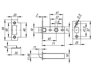 Защелка врезная Fuaro plastic P12-45-25 бронза - фото 2 - id-p73289360