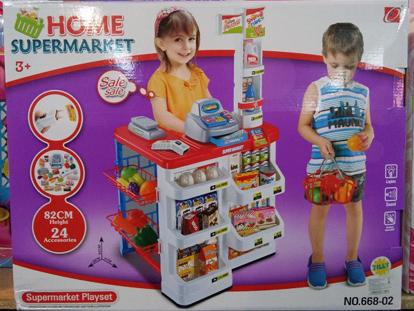 Детский игровой супермаркет 668-02 с корзинкой,касса,продукты,звук - фото 1 - id-p58748095