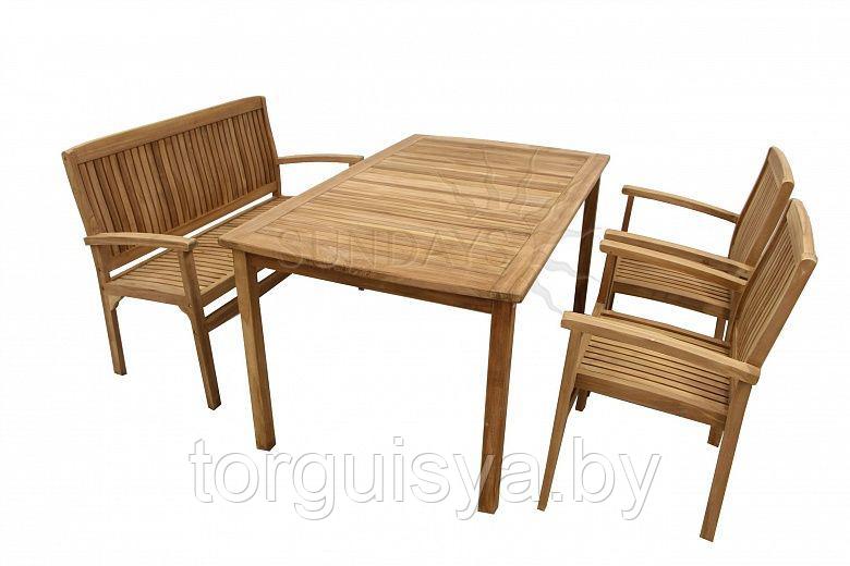 TGF-165/087/150 Комплект садовой мебели BALI (стол 150*90, скамья 120см, 2 кресла) Indoexim. Дерево: тик