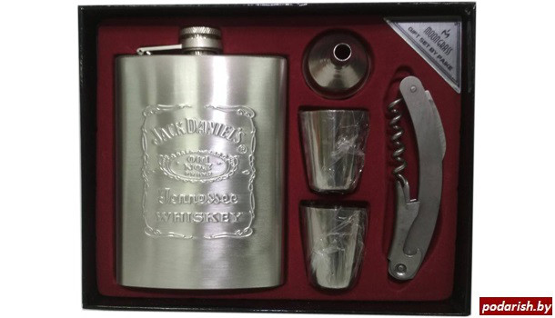 Подарочный набор Jack Daniels (фляга, воронка, 2 рюмки, складной ножик-открывашка)