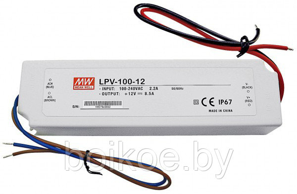 Компактный блок питания Mean Well пластик LPV-100-12 (12V, 100W, 8,3A, IP67)