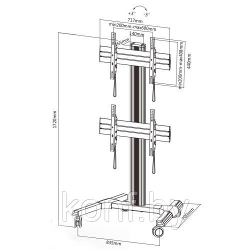 Стойка для видеостены 2х1 Lumi LVS01-246FW (мобильная, 45"-55") - фото 2 - id-p73754137